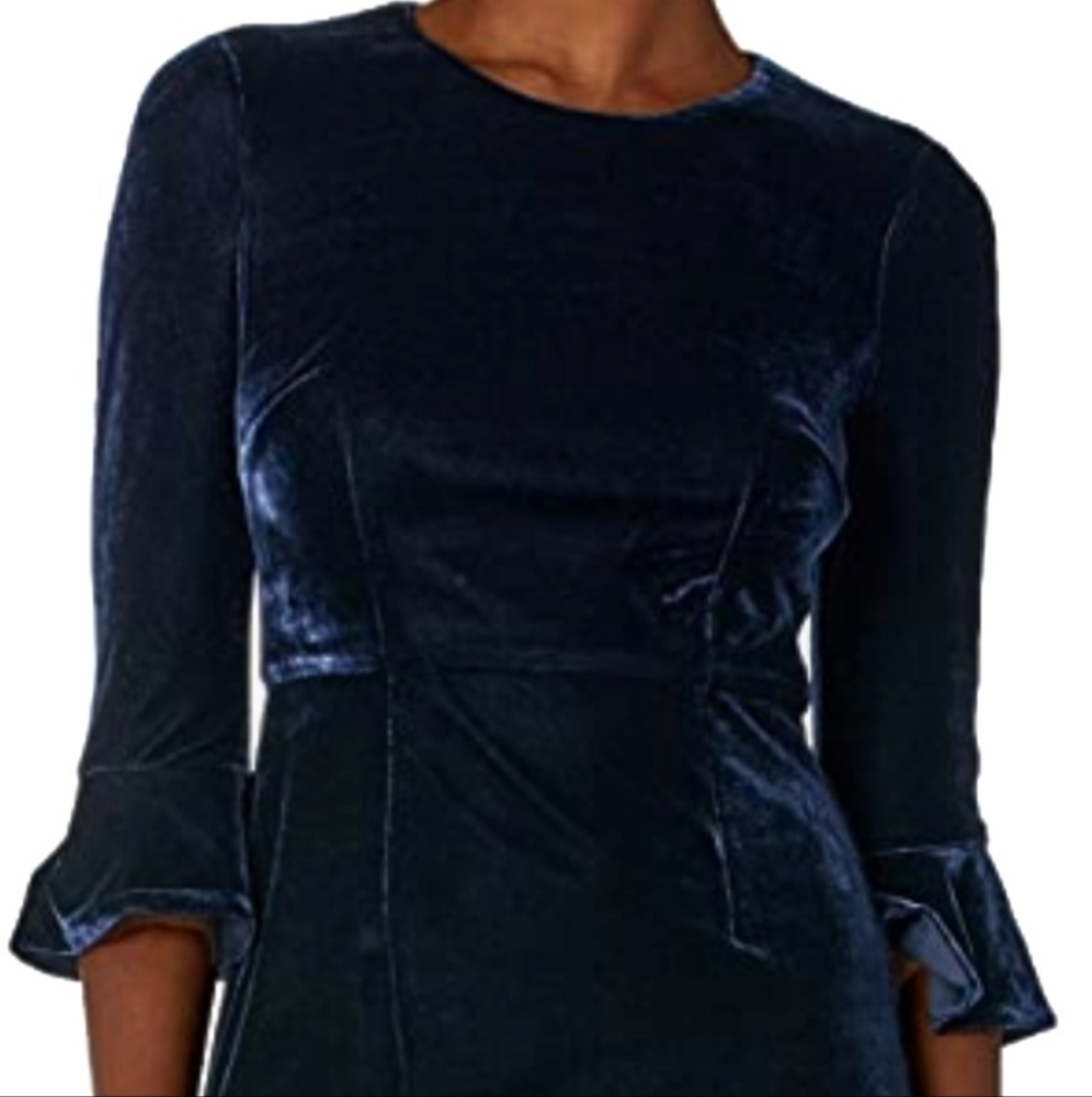 Donna Morgan Women's Navy Velvet Bell-Sleeve A-Line Dress Size 14